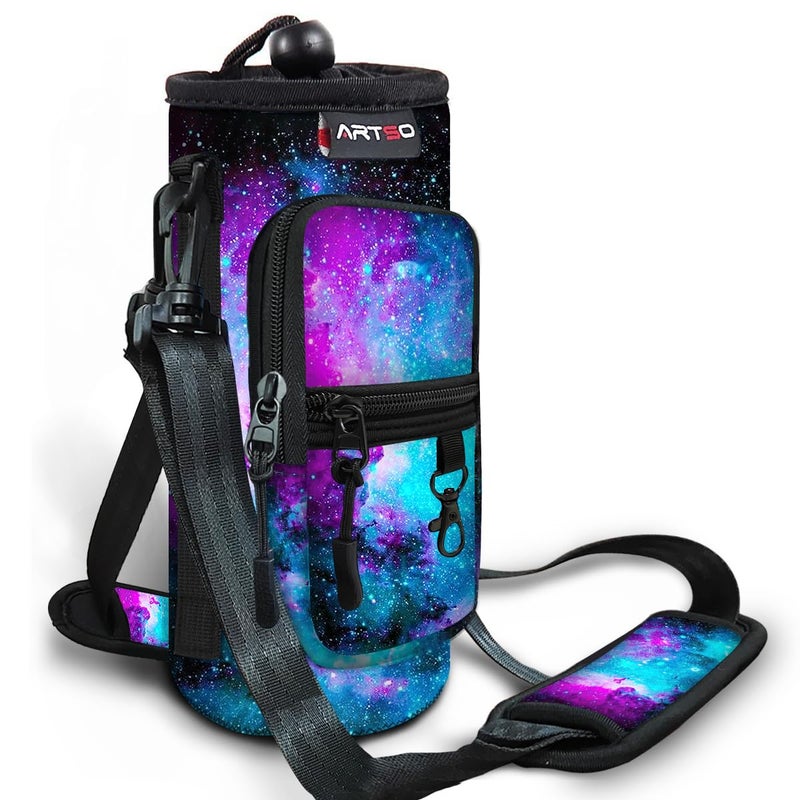 ARTSO Water Bottle Carrier Bag Sling Holder Pouch 25oz 32oz 40oz 64oz Insulated Water Bottle Sleeve Case Cover with Adjustable Shoulder Hand Strap Pocket for Hiking Camping Travelling Galaxy - Image 2