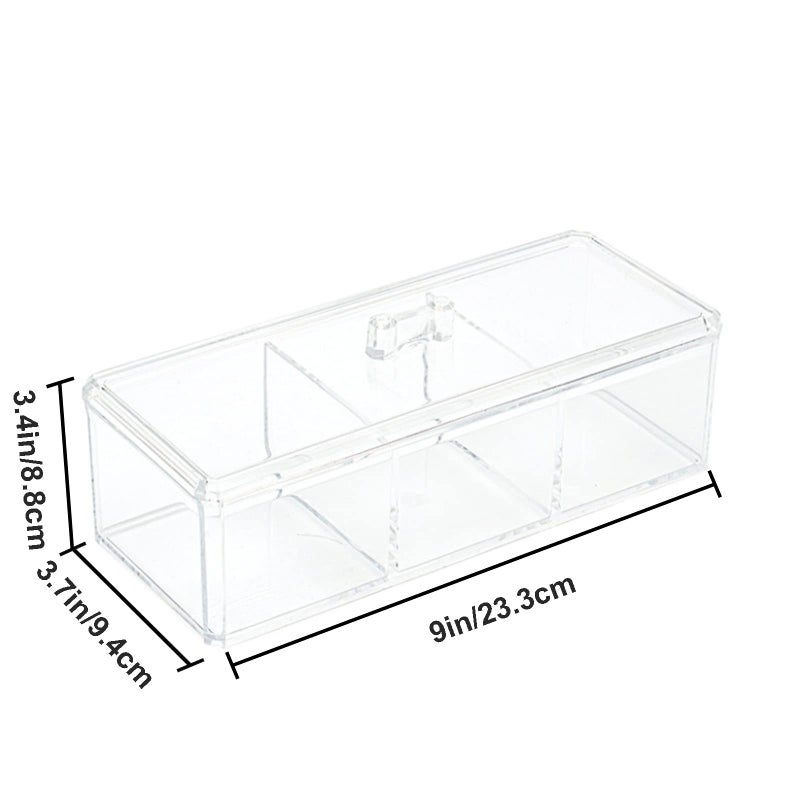 KIMCHOMERSE Square Qtip Holder Dispenser, 3 Compartments Cotton Ball Holder, Bathroom Canisters for Cotton Swab, Ball, Cotton Pad Organizer, Clear Acrylic Containers with Lid for Bathroom Vanity Countertop  - Image 2