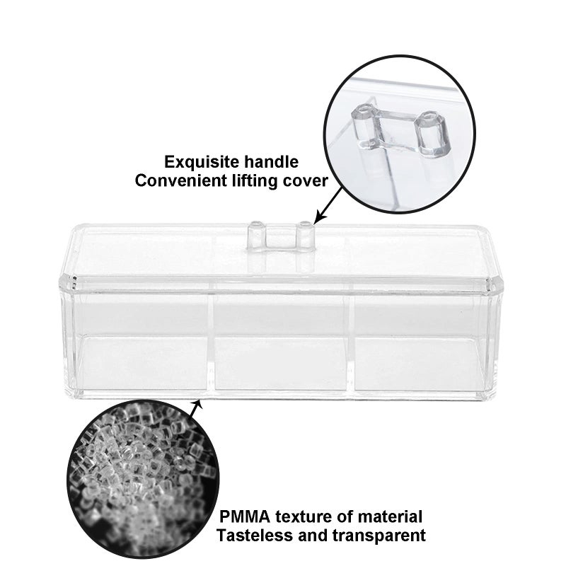 KIMCHOMERSE Square Qtip Holder Dispenser, 3 Compartments Cotton Ball Holder, Bathroom Canisters for Cotton Swab, Ball, Cotton Pad Organizer, Clear Acrylic Containers with Lid for Bathroom Vanity Countertop  - Image 4