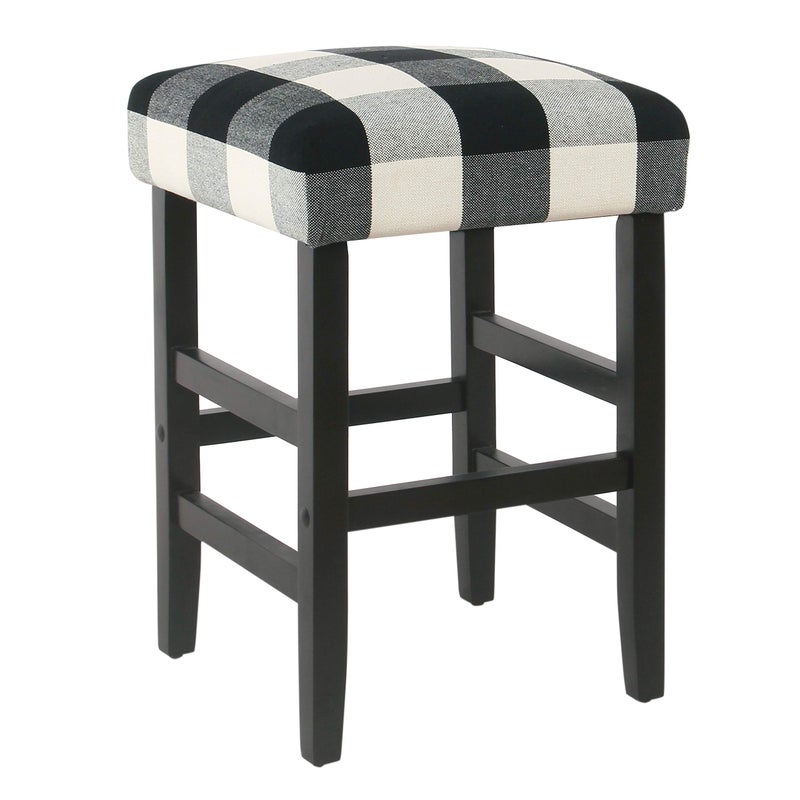 HomePop Homepop Home Decor  Classic OpenBack Counter Height Barstool  Square 24 Inch Bar Stools with Domed Cushion Black Plaid 