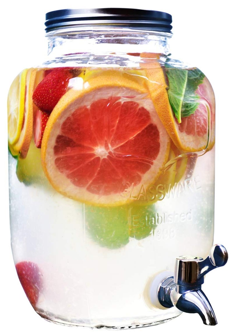ARUZEN - Glass Cold Water Mason Jar Beer Dispenser, Clear, Beverage Drink Dispenser, Glass Pitcher with tap/Spigot and Steel lid, 4 Liter - Image 3
