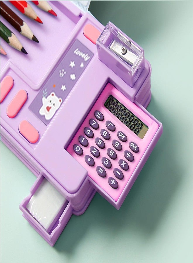 Ristpal Pop Up Multifunction Pencil Case, Cute Cartoon Pen Box Organizer Stationery with Calculators, Sharpener, Schedule, School Supplies, Best Birthday Gifts for Kids Teens (Purple) - Image 2