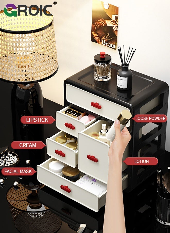 GROIC Desk Storage Box, Plastic Office Stationery Supplies Organizers, Makeup Organizer, 3-Tier 4-Compartment Retro-Style Storage Drawer, Ideal for Vanity, Bathroom,Cabinet,Desk Organization - Image 4