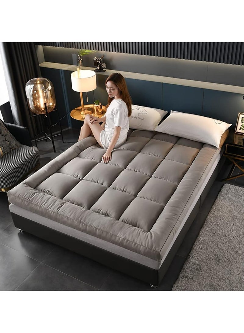 Comfy مريح قطن جودة الفندق 200 × 200 × 10 سم غطاء مرتبة مملوء بالألياف باللون الرمادي - Image 1