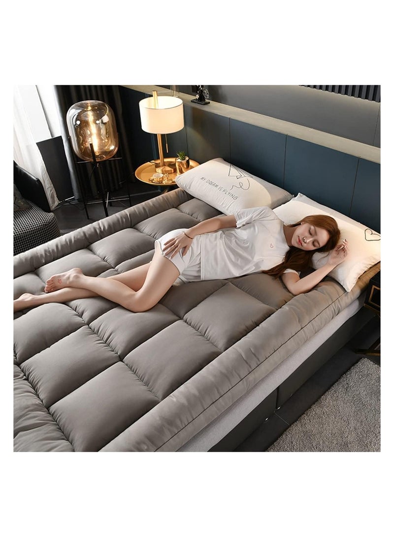 Comfy مريح قطن جودة الفندق 200 × 200 × 10 سم غطاء مرتبة مملوء بالألياف باللون الرمادي - Image 2