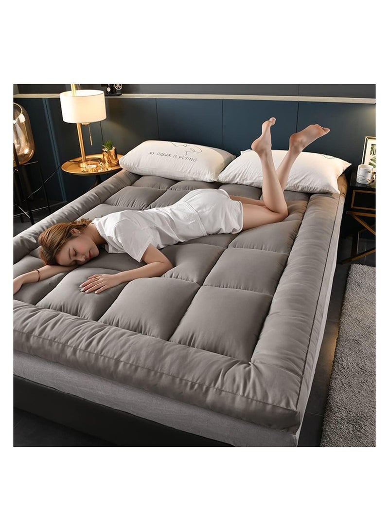 Comfy مريح قطن جودة الفندق 200 × 200 × 10 سم غطاء مرتبة مملوء بالألياف باللون الرمادي - Image 3
