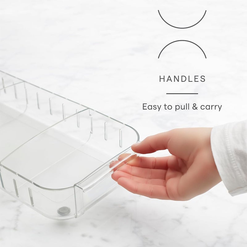 LEVGRY Clear Refrigerator Organizer Bins Plastic for Pantry Freezer Drawer Storage with Wheels and Adjustable Dividers Caddy Upgrade Thick Plastic Pantry Storage Bin Pack of 1 - Image 3