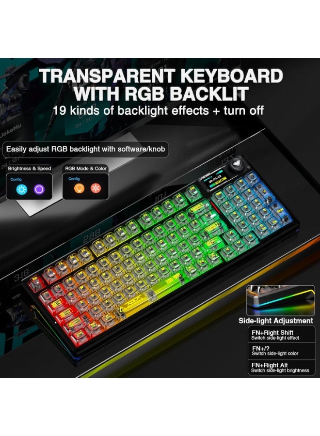 AULA F98 Pro V3 Wireless Mechanical Gaming Keyboard with Crystal Switch 1.14" TFT Smart Screen Tri-Mode Bluetooth / 2.4GHz / USB-C Hot Swappable Gasket Mount RGB Backlit Custom Keyboard with Five-Layer Sound Dampening for PC Mac - Image 4