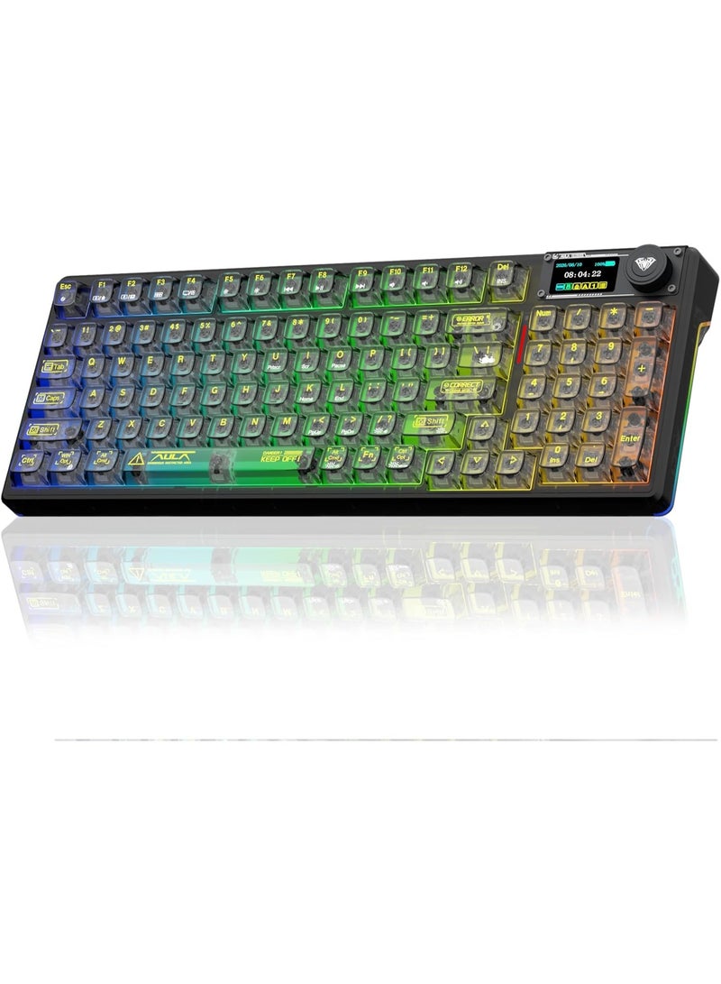 AULA F98 Pro V3 Wireless Mechanical Gaming Keyboard with Crystal Switch 1.14" TFT Smart Screen Tri-Mode Bluetooth / 2.4GHz / USB-C Hot Swappable Gasket Mount RGB Backlit Custom Keyboard with Five-Layer Sound Dampening for PC Mac - Image 1