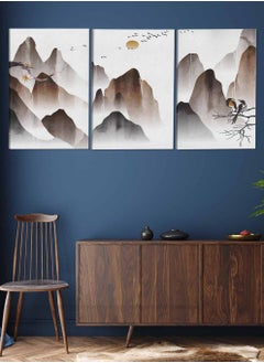 LOWHA Set Of 3 Framed Canvas Wall Arts Stretched Over Wooden Frame Mountains Birds And The Moon Abstract Paintings For Home Living Room Office Decor  - Image 2