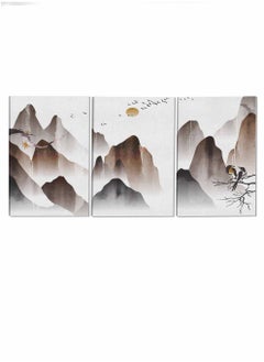 LOWHA Set Of 3 Framed Canvas Wall Arts Stretched Over Wooden Frame Mountains Birds And The Moon Abstract Paintings For Home Living Room Office Decor  - Image 4