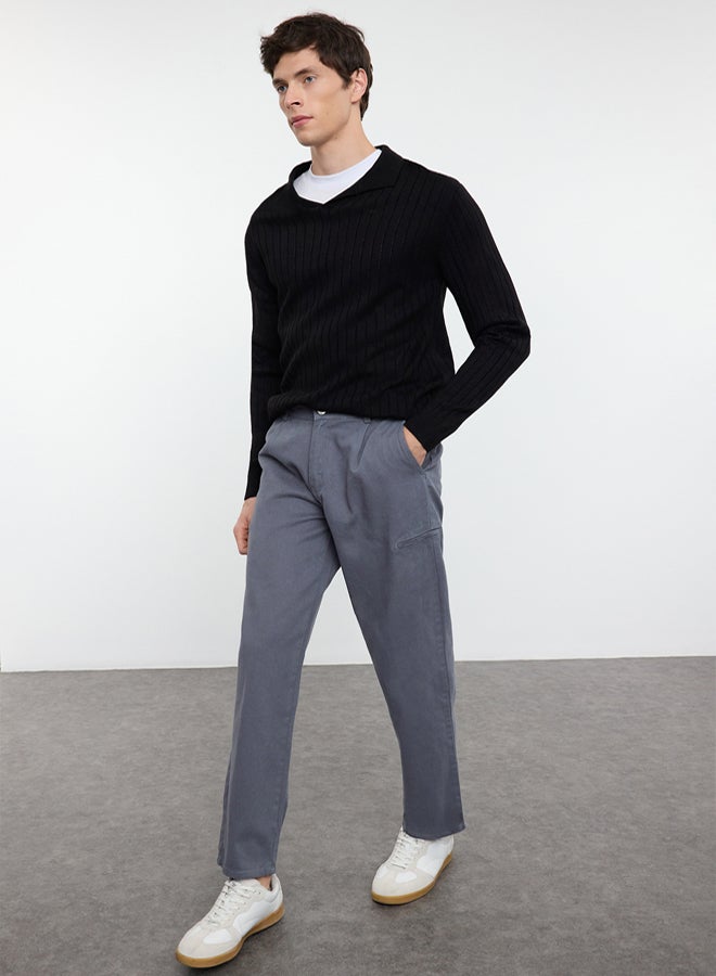trendyol Anthracite Pleated Cargo Pocket Woven Gabardine Trousers TMNAW25PL00006 - Image 2
