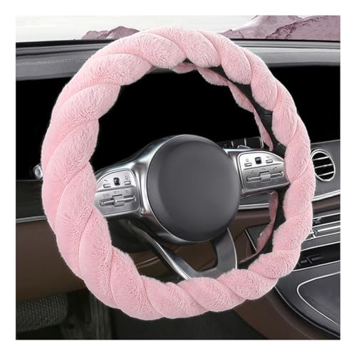 KVAEY Fluffy Car Steering Wheel Cover 15 Inches AntiSlip Round Fuzzy Winter Steering Wheel Protector Soft Warm Plush Steering Wheel Cover for Women Girls Car Accessories Pink DShaped - Image 1