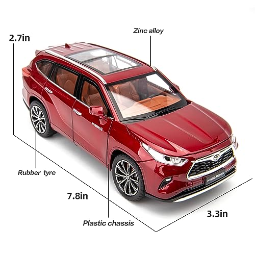 BDTCTK 1/24 Highlander Model Car, Zinc Alloy Pull Back Toy car with Sound and Light for Kids Boy Girl Gift(Red) - Image 3