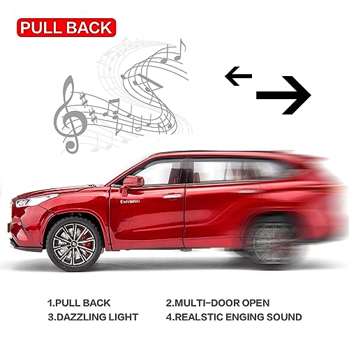 BDTCTK 1/24 Highlander Model Car, Zinc Alloy Pull Back Toy car with Sound and Light for Kids Boy Girl Gift(Red) - Image 2