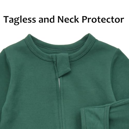 Aablexema Baby Footie Pajama with Mitten Cuffs, Double Zipper Infant Cotton clothes Sleeper Pjs, Footed Sleep Play(White & Green & Khaki,6-9 Months) - Image 3