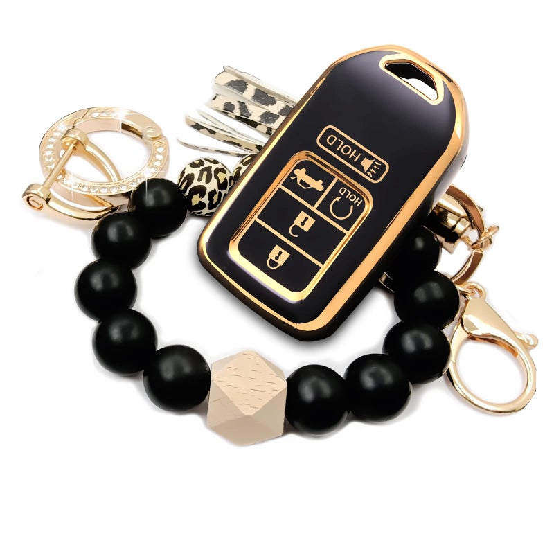 RFSRZ Key Fob Cover Case with Bling Fashion Holder Fit for Honda Accord Civic CRV Pilot Odyssey Smart Premium TPU Full Cover Black - Image 3