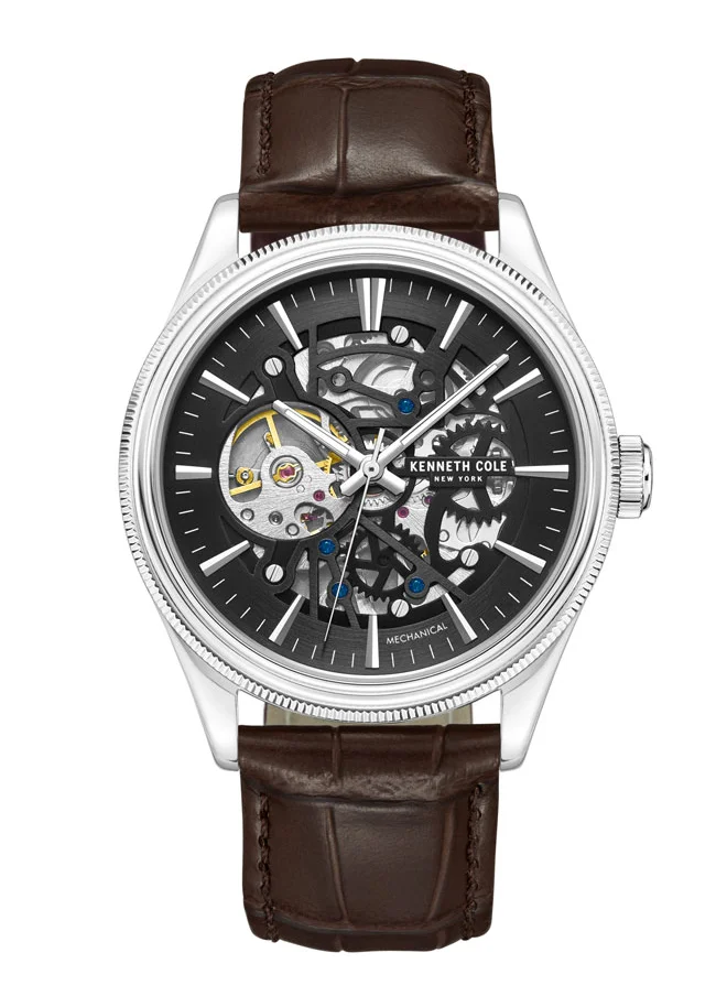 Kenneth Cole New York Kenneth Cole New York 42mm Automatic Men's Watch with Black Dial & Brown Genuine Leather Strap