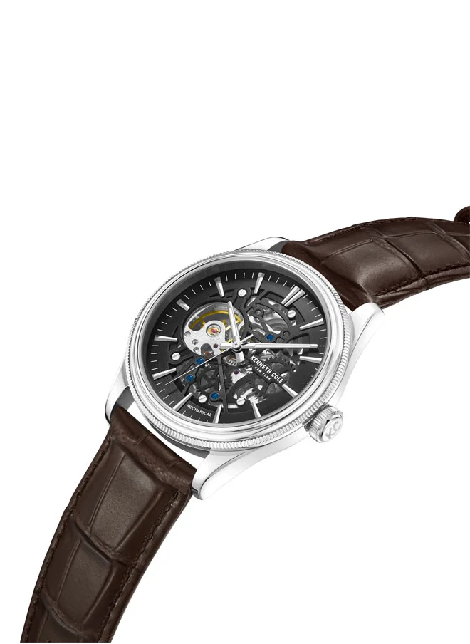 Kenneth Cole New York Kenneth Cole New York 42mm Automatic Men's Watch with Black Dial & Brown Genuine Leather Strap