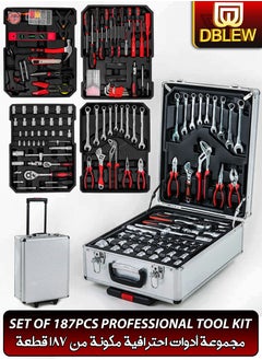 DBLEW 187 Pieces Hand Tool Set with Trolley Bag Professional Automobile Tools for Repairs and Workshops Handymen Mechanics Construction Workers and Home Use Socket Spanner Ratchet Torque Wrench Tools Kit  - Image 1