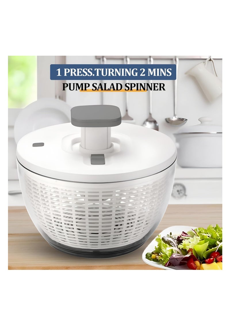 6L Salad Spinner, Lettuce Dryer Easy Press Large Vegetable Dryer Salad Mixer with Retractable Pusher and Brake Button for Greens, Herbs, Berries, Fruits