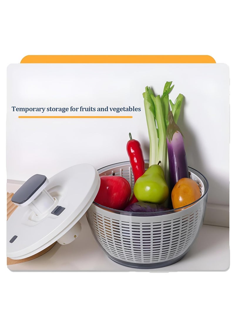 6L Salad Spinner, Lettuce Dryer Easy Press Large Vegetable Dryer Salad Mixer with Retractable Pusher and Brake Button for Greens, Herbs, Berries, Fruits