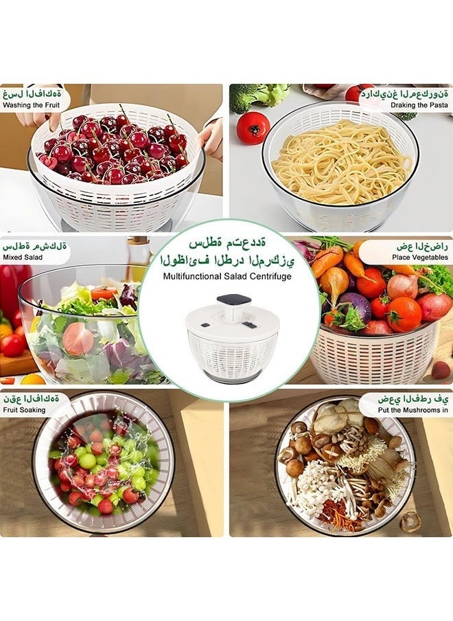 6L Salad Spinner, Lettuce Dryer Easy Press Large Vegetable Dryer Salad Mixer with Retractable Pusher and Brake Button for Greens, Herbs, Berries, Fruits