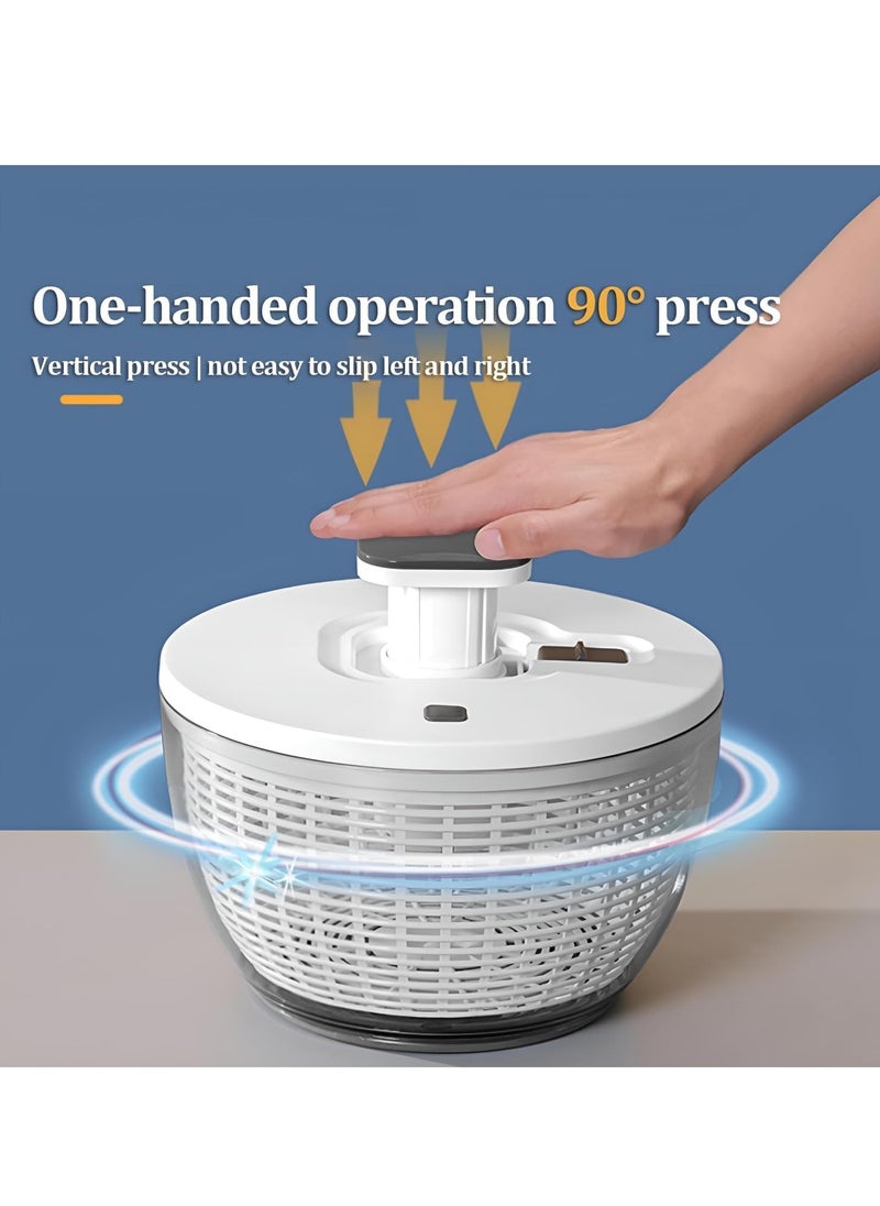 6L Salad Spinner, Lettuce Dryer Easy Press Large Vegetable Dryer Salad Mixer with Retractable Pusher and Brake Button for Greens, Herbs, Berries, Fruits