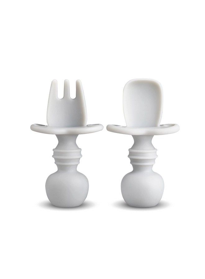 Luvlap مجموعة ملعقة وشوكة فطام الأطفال، أدوات سيليكون قابلة للمضغ، أدوات تدريب المرحلة الأولى، تغذية ذاتية بقيادة الطفل من عمر 6 أشهر فما فوق، صديقة للعلكة وخالية من مادة البيسفينول أ - Image 1