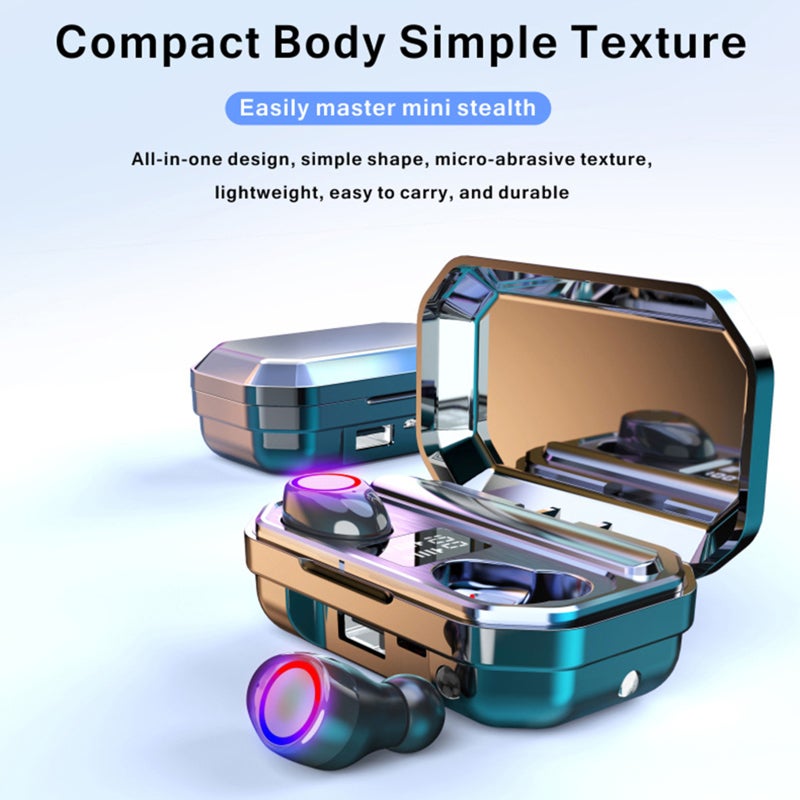 سماعات أذن لاسلكية: تصميم داخل الأذن بلوتوث 5.0 باللون الأسود - مطابقة تلقائية وسيطرة لمس وحاوية شحن بسعة 2000 ملي أمبير مع عرض الطاقة ومصباح يدوي للاستخدام اليومي في الموسيقى والكلمات والمستخدمات الخارجية - Image 3