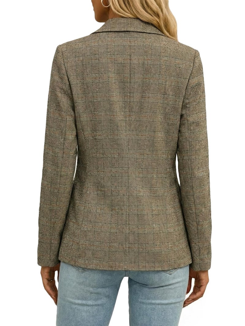 Mina Self Plaid Blazer for Women 2026 Fall Winter Brown Houndstooth Oversized Ladies Work Casual Boyfriend Dressy Fashion Business Casual Outfits Trendy Suit Jackets for Women ZHB013-P/BR 0M - Image 2