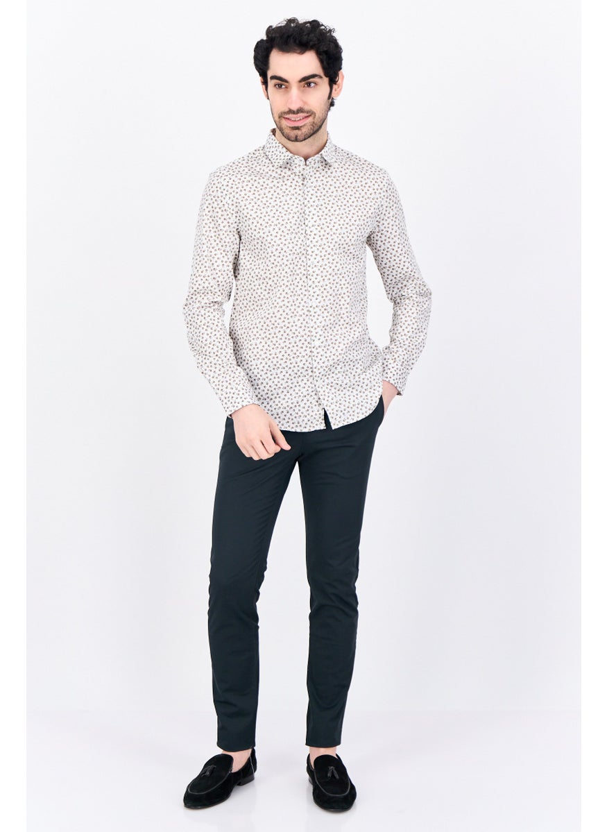 Jules Men Regular Fit Allover Printed Long Sleeves Casual Shirt, White Combo  - Image 2