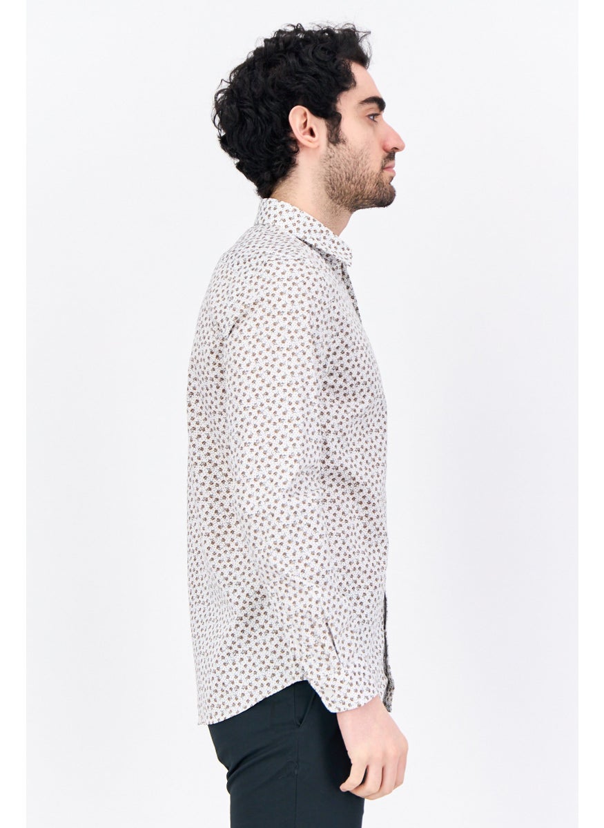Jules Men Regular Fit Allover Printed Long Sleeves Casual Shirt, White Combo  - Image 3