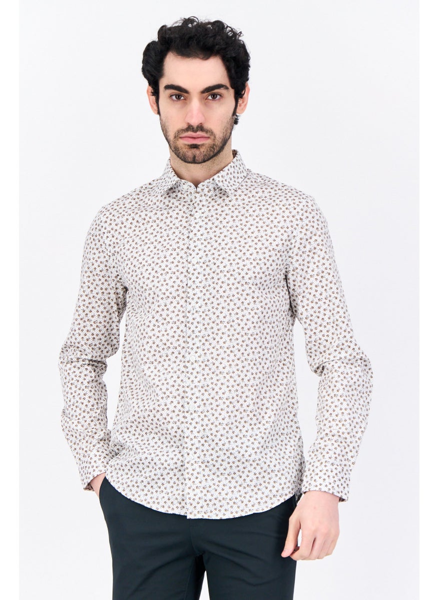 Jules Men Regular Fit Allover Printed Long Sleeves Casual Shirt, White Combo  - Image 1