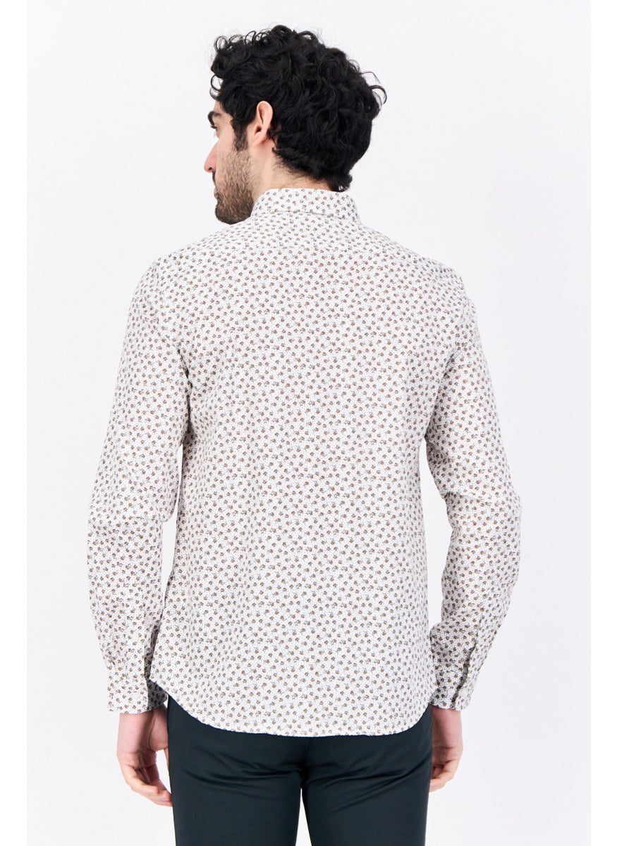 Jules Men Regular Fit Allover Printed Long Sleeves Casual Shirt, White Combo  - Image 4