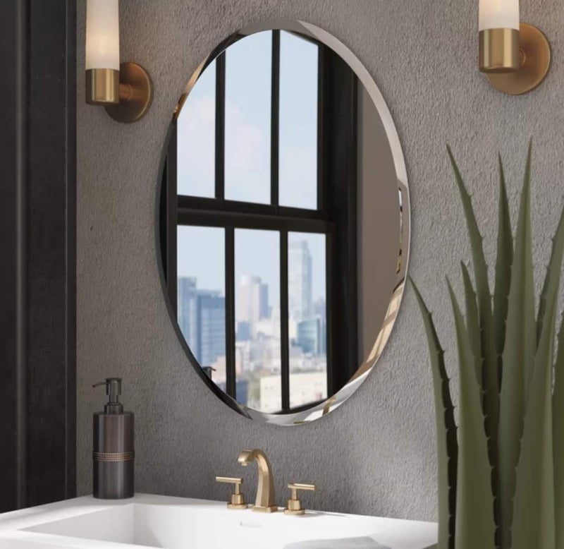 TINITALO Glass Decorative Frameless Oval Mirror For Wall Bathrooms Home Mirror Decor Mirror 18 X 24 Inches Silver Qg 6Unframed