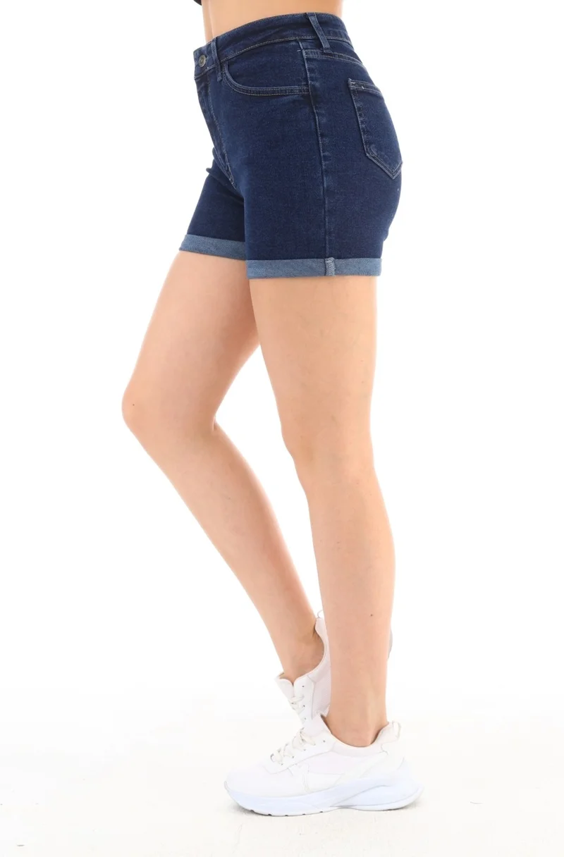 Cedy Denim Women Istanbul Navy Blue High Waist Double Leg Denim Shorts Mini Jean Shorts C604