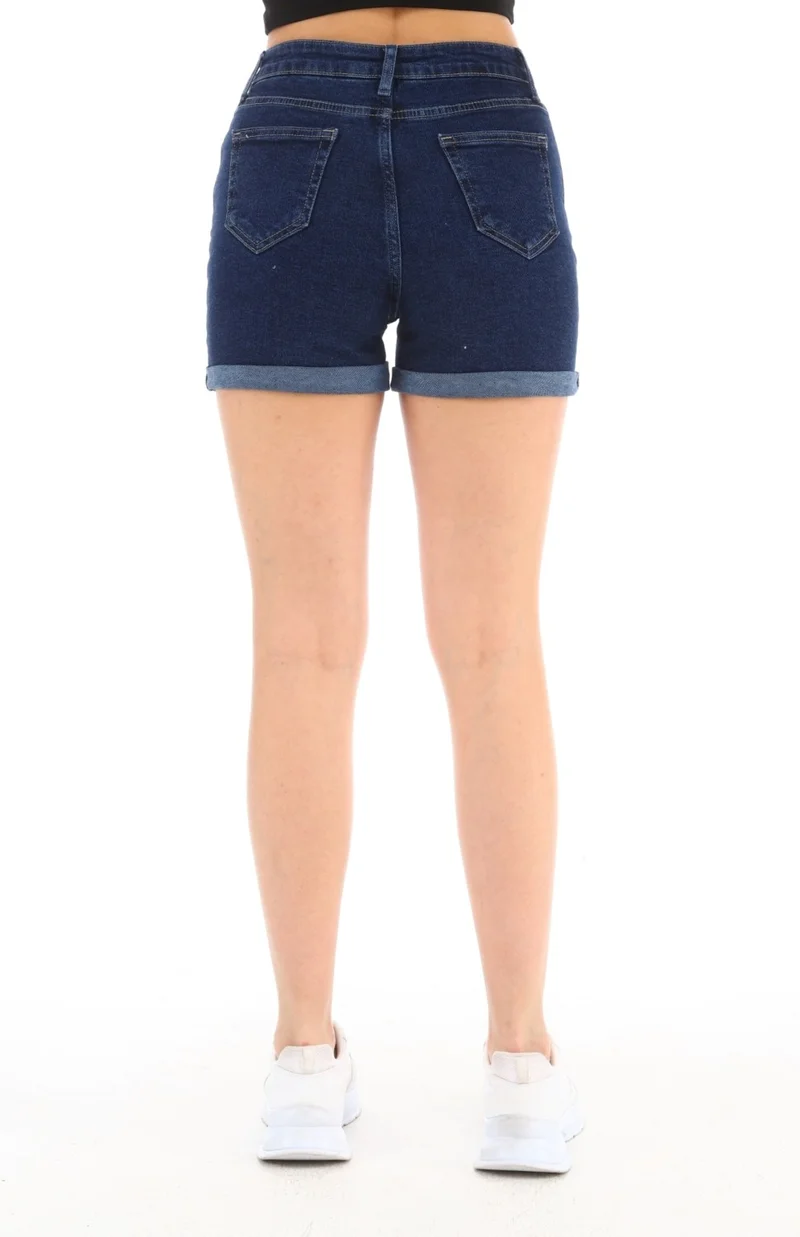 Cedy Denim Women Istanbul Navy Blue High Waist Double Leg Denim Shorts Mini Jean Shorts C604