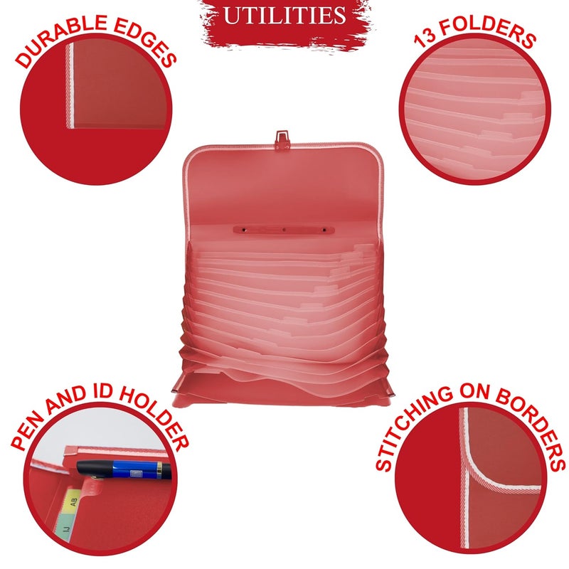 sps 13 Pocket Expanding File Folder with Buckle Closure,Label Index and Handle for A4/Foolscap/Legal Documents (Red) - Image 3