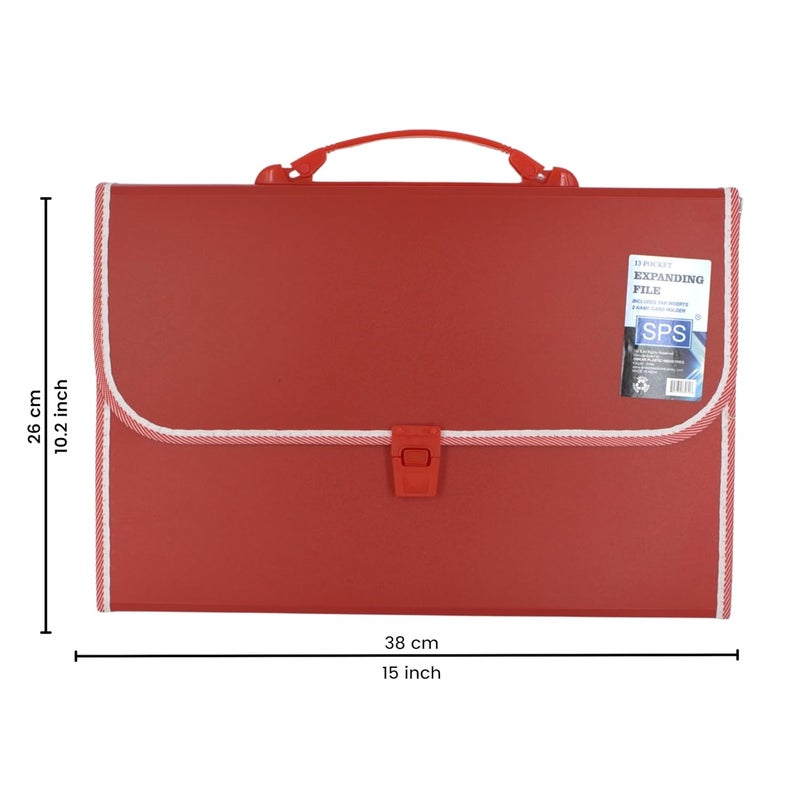 sps 13 Pocket Expanding File Folder with Buckle Closure,Label Index and Handle for A4/Foolscap/Legal Documents (Red) - Image 4