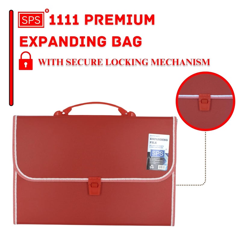 sps 13 Pocket Expanding File Folder with Buckle Closure,Label Index and Handle for A4/Foolscap/Legal Documents (Red) - Image 2