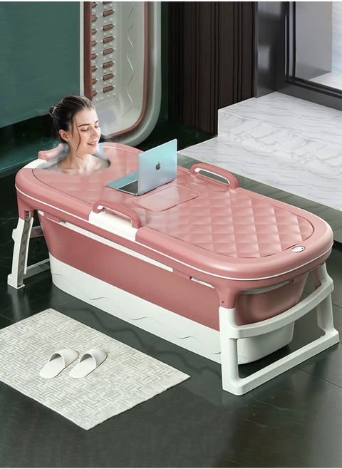Large Foldable Bathtub for Adults and Kids, Portable Bathtub Easy to Store, Practical and Space-Saving Design, Pink - 138X62X52cm