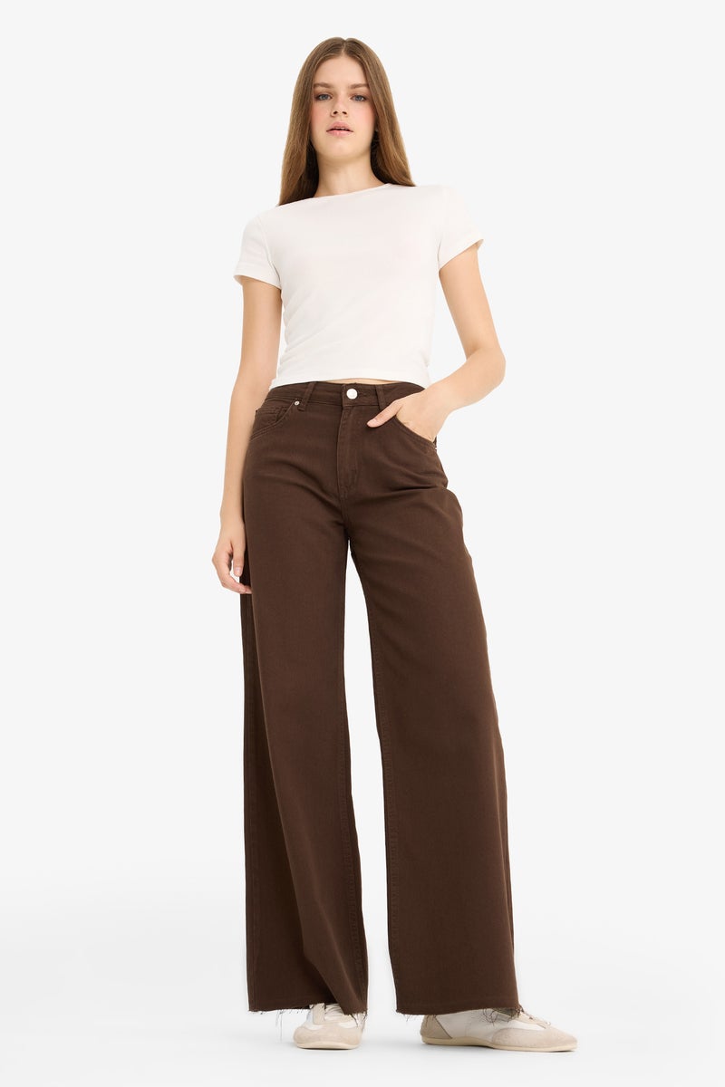DeFacto Brown Woman Wide Leg Trousers Casual - Image 1