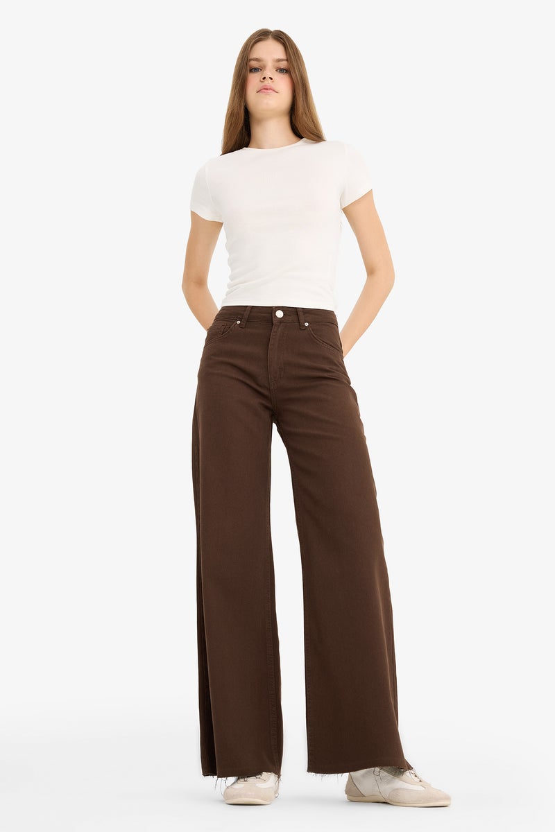 DeFacto Brown Woman Wide Leg Trousers Casual - Image 5