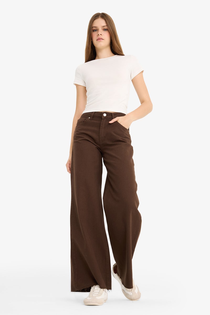 DeFacto Brown Woman Wide Leg Trousers Casual - Image 2