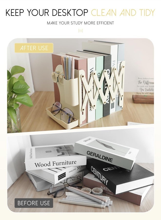 GAUENEEN Heavy Duty Bookends Adjustable Book End, Desk Book Holder for Shelves, Book Organizer for Desk, Suitable for Office Home School (19.69 inches Max) (White) - Image 4