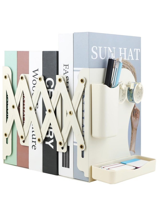 GAUENEEN Heavy Duty Bookends Adjustable Book End, Desk Book Holder for Shelves, Book Organizer for Desk, Suitable for Office Home School (19.69 inches Max) (White) - Image 1
