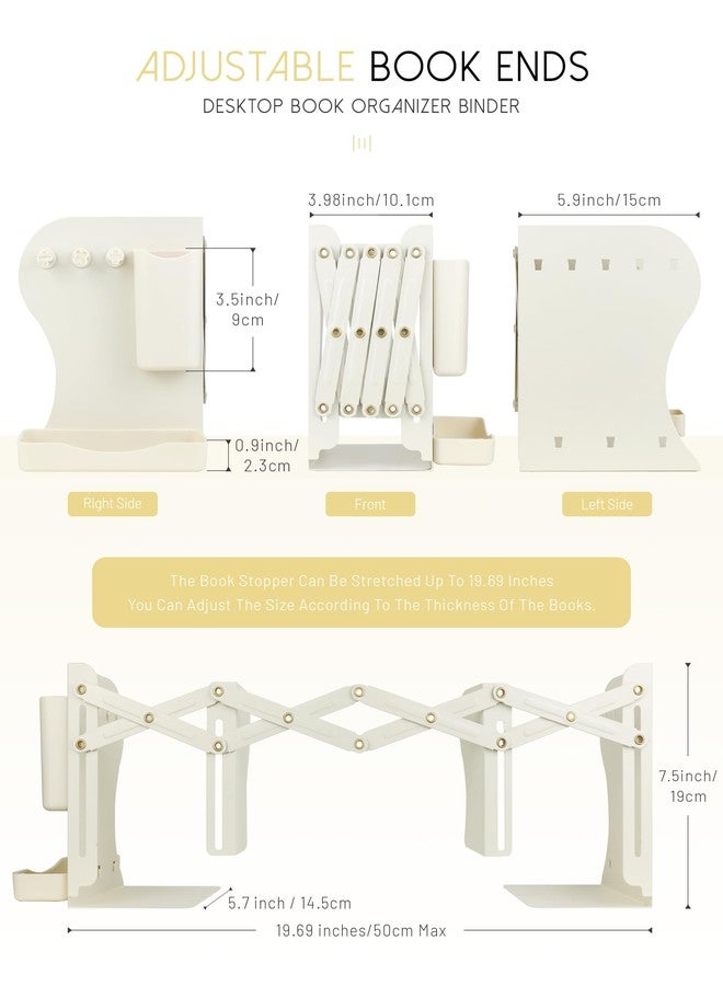 GAUENEEN Heavy Duty Bookends Adjustable Book End, Desk Book Holder for Shelves, Book Organizer for Desk, Suitable for Office Home School (19.69 inches Max) (White) - Image 3