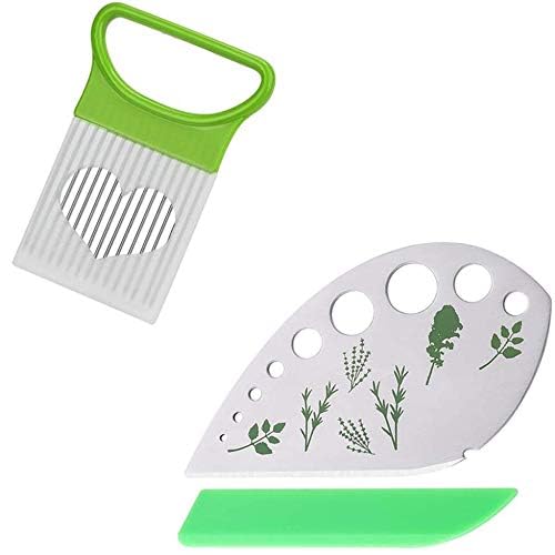 Dycica 2 PACK Stainless Steel Peeler Vegetable Leaf Stripping Tool LooseLeaf Kale Razor Metal Herb Pealer for Kale, Chard, Collard Greens 9 holes With Tomato Vegetable Lemon Potato Cutter Slicer - Image 2