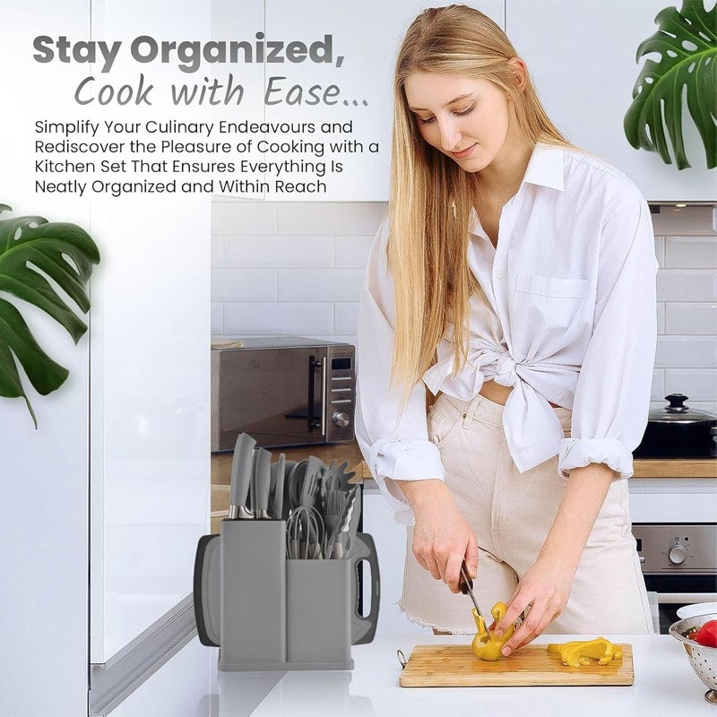 19PCS Non - Stick Cooking Utensils and Knife Set with Holder - Gray - Image 4